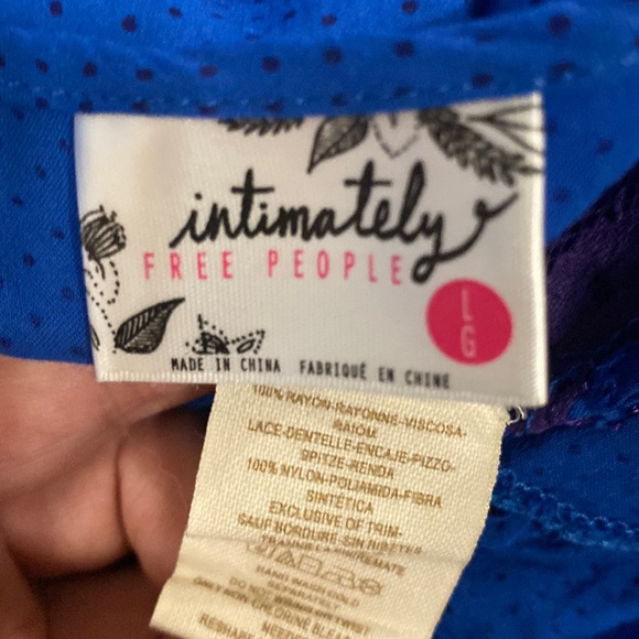 FREE PEOPLE - tunic / dress / tank: blue asymmetrical w purple lace accents - L - Picture 6 of 16